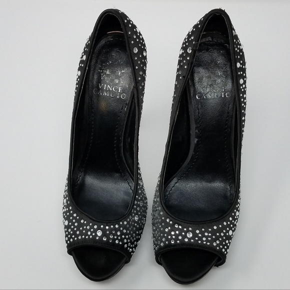 Vince Camuto Shoes - EUC Vince Camuto Black Peep Toe Heels w/ bling 7.5